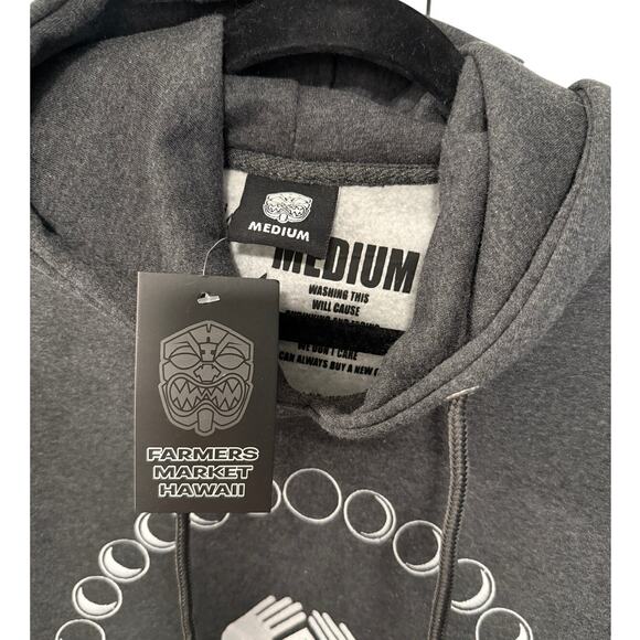 NWT! Farmers Market Hawaii Mens M Embroidered Hoodie Moon Cycles Sweatshirt Gray - Picture 6 of 9